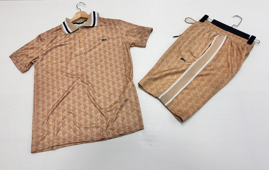 Conjunto lacoste marron claro logo verde