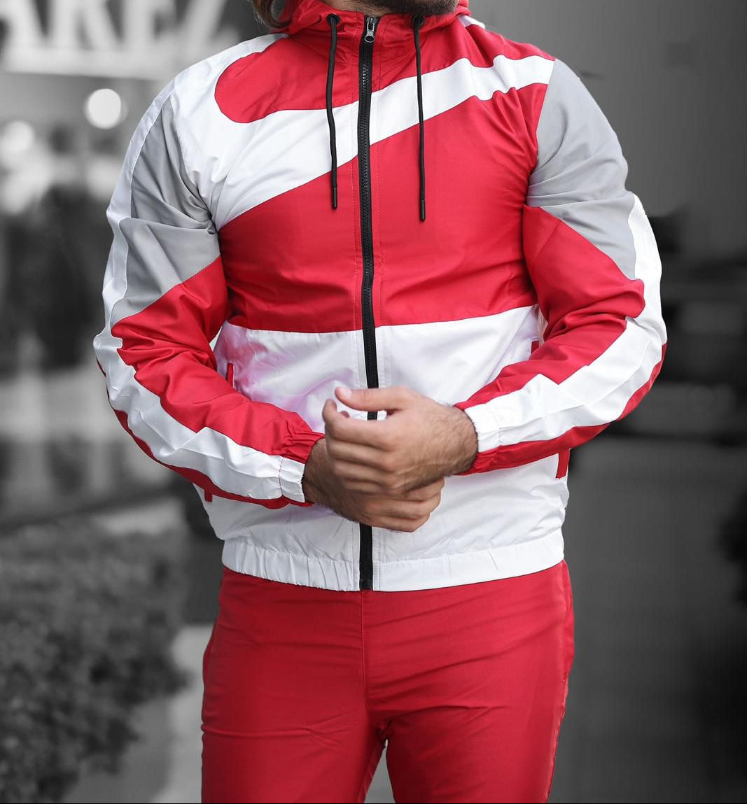 Cortavientos nike blanco rojo