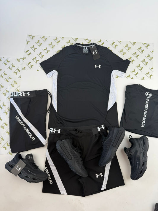 Conjunto corto under armour negro logo blanco