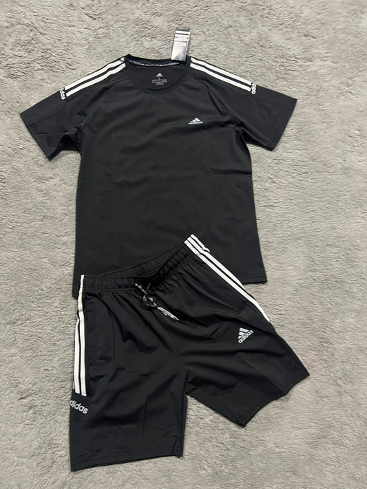Conjunto corto Adidas negro logo blanco