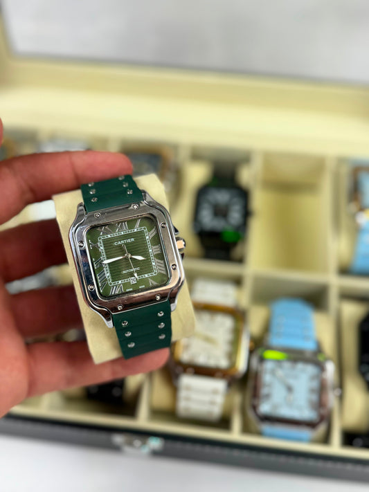 RELOJ CARTIER VERDE Y PLATEADA