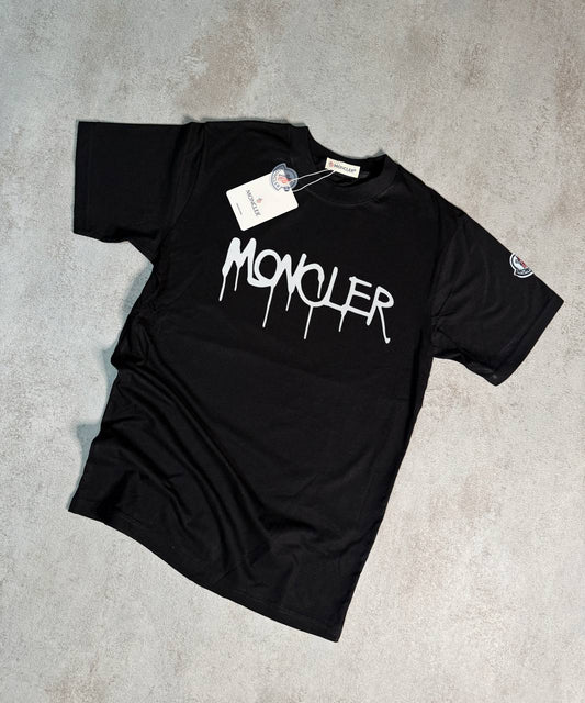 Camiseta Moncler negro logo blanco goteo
