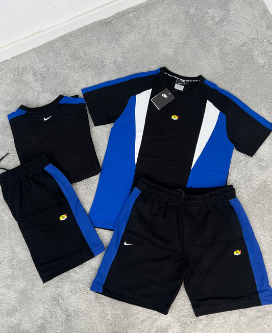 Conjunto corto nike tn negro y azul logo amarillo y negro