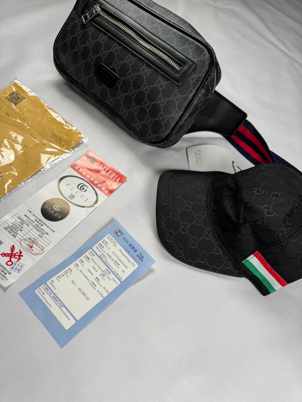 Pack Bolso de mano + gorra gucci negro logo gris