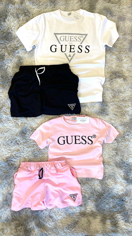 Conjunto Guess rosa logo negro