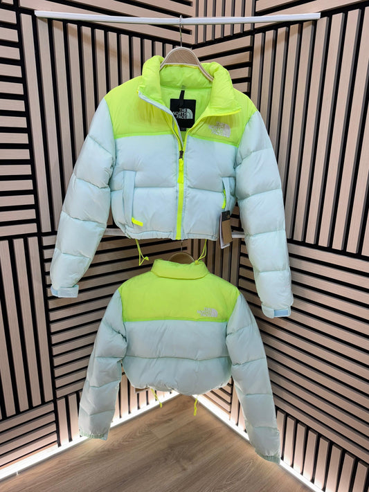 CHAQUETA NORTH FACE azul claro y verde fluor