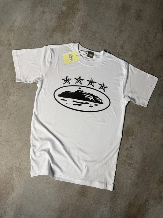 Camiseta Corteiz blanco logo negro