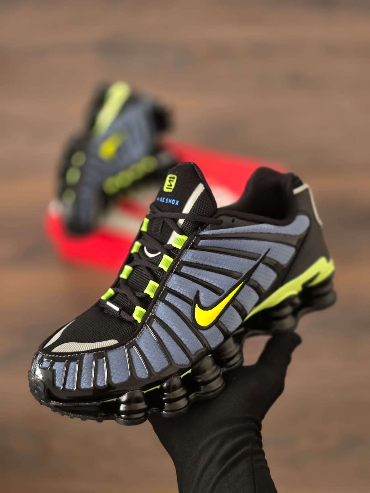Shox gris negra verde
