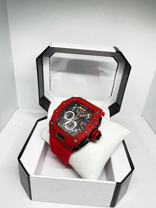 RELOJ RICHARD MILLE NEGRO Y ROJO DETALLES BLANCOS