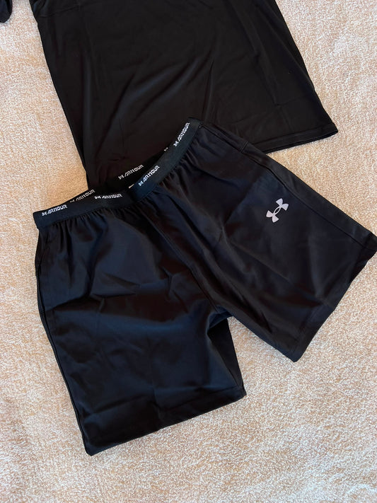 Conjunto corto under armour negro logo blanco
