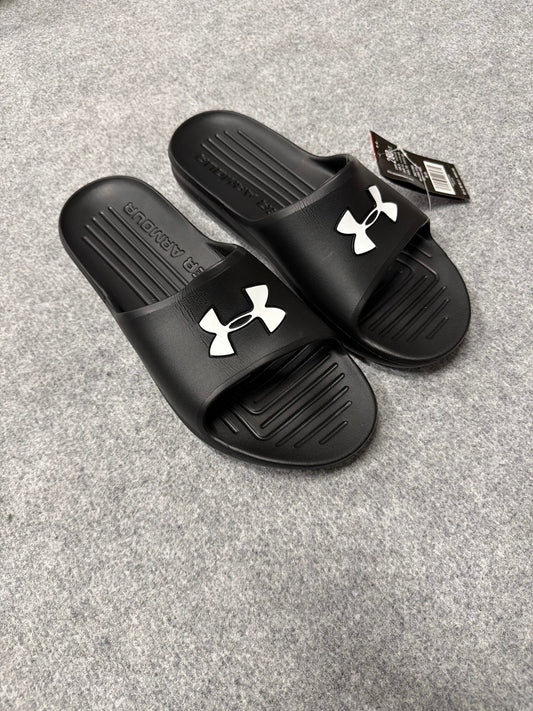 Chanclas under armour negro logo blanco