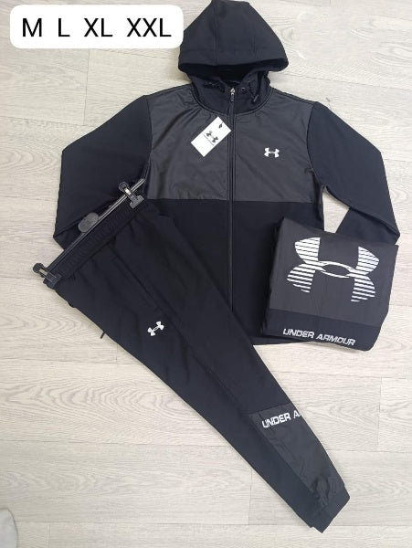 Chandal under armour negro y gris logo blanco