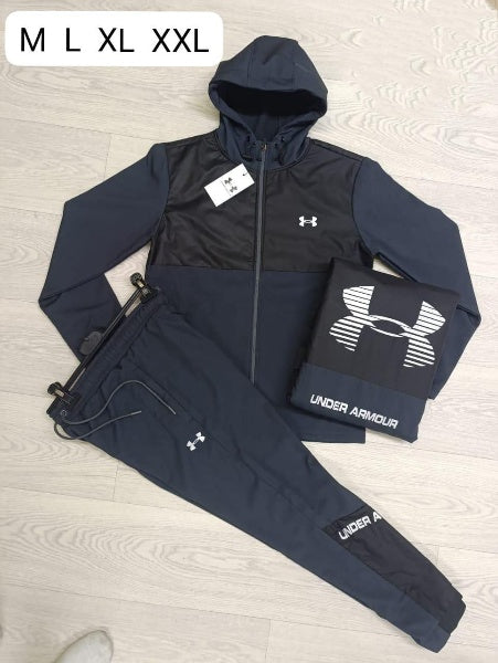 Chandal under armour negro y azul marino logo blanco