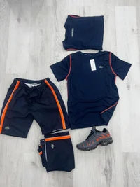 Conjunto lacoste azul lineas naranjas