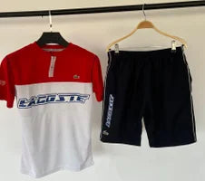 Conjunto lacoste rojo y blanco logo azul