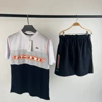 Conjunto lacoste azul y blanco logo naranja