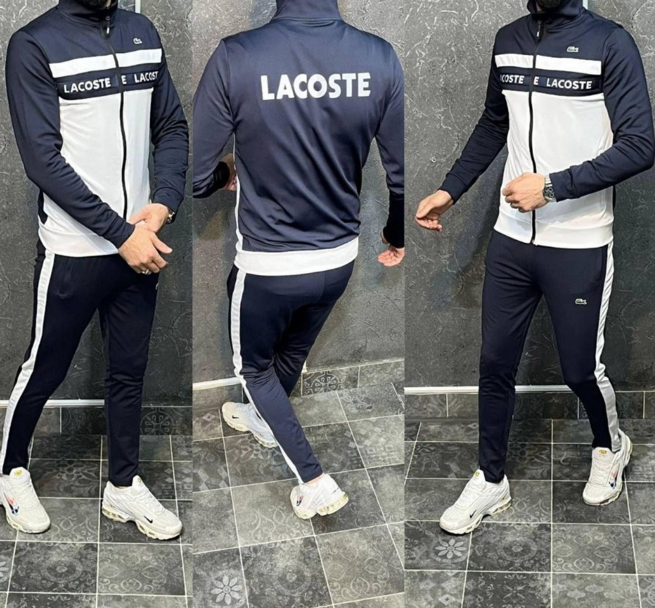 Chándal lacoste lycra azul marino y blanco