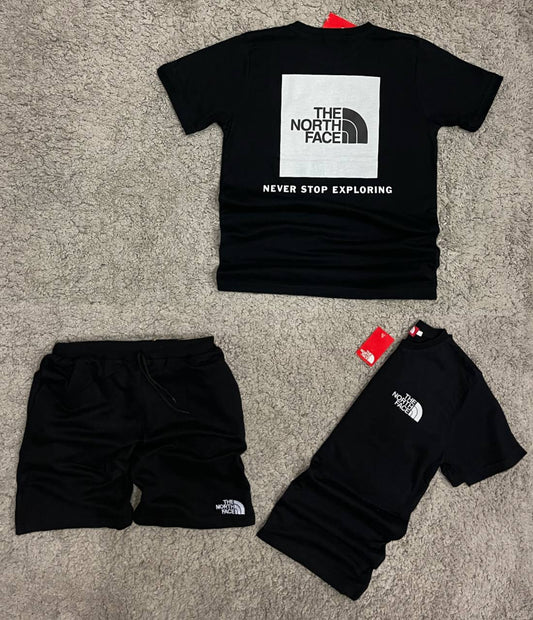 Conjunto verano north face negro logo blanco logo grande espalda