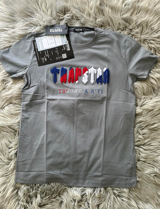 Camiseta gris trapstar logo tricolor