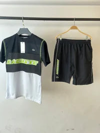 Conjunto lacoste negro y blanco logo verde