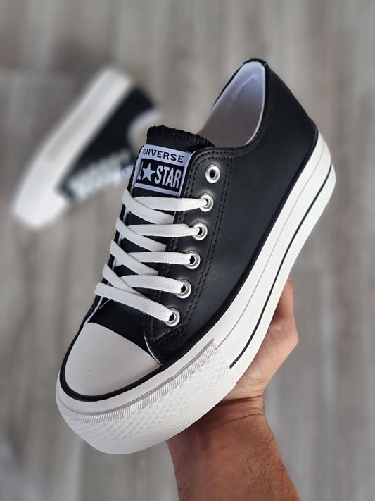 Converse baja negra polipiel plataforma